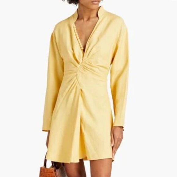 SANDRO Amaria cross-over neckline woven mini dress, Yellow, Sz 42 - Picture 1 of 6